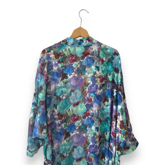 PatBO Blossom Beach Robe in Violet Open Front Waist Tie Purple Blue Chiffon - Picture 8 of 10